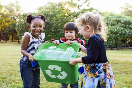 Kids helping to take out recycling