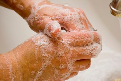 Soapy hands in the sink