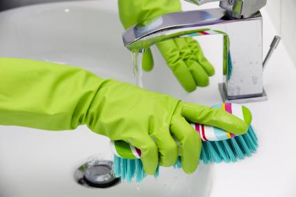 Scrubbing the bathroom sink