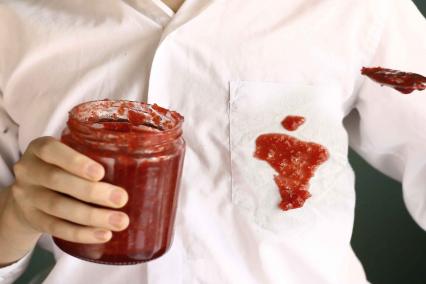 Strawberry jam stain on a shirt
