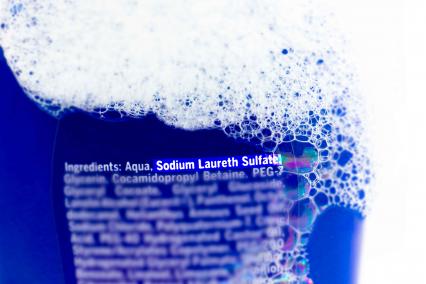 Cleaning product label listing ingredients