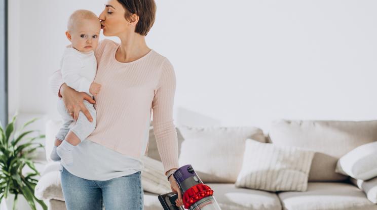 Mom vacuuming